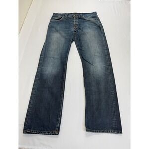 Nudie Jeans Co Mens Sven Straight Denim Blue Medium Wash Button Fly 36x34 Italy